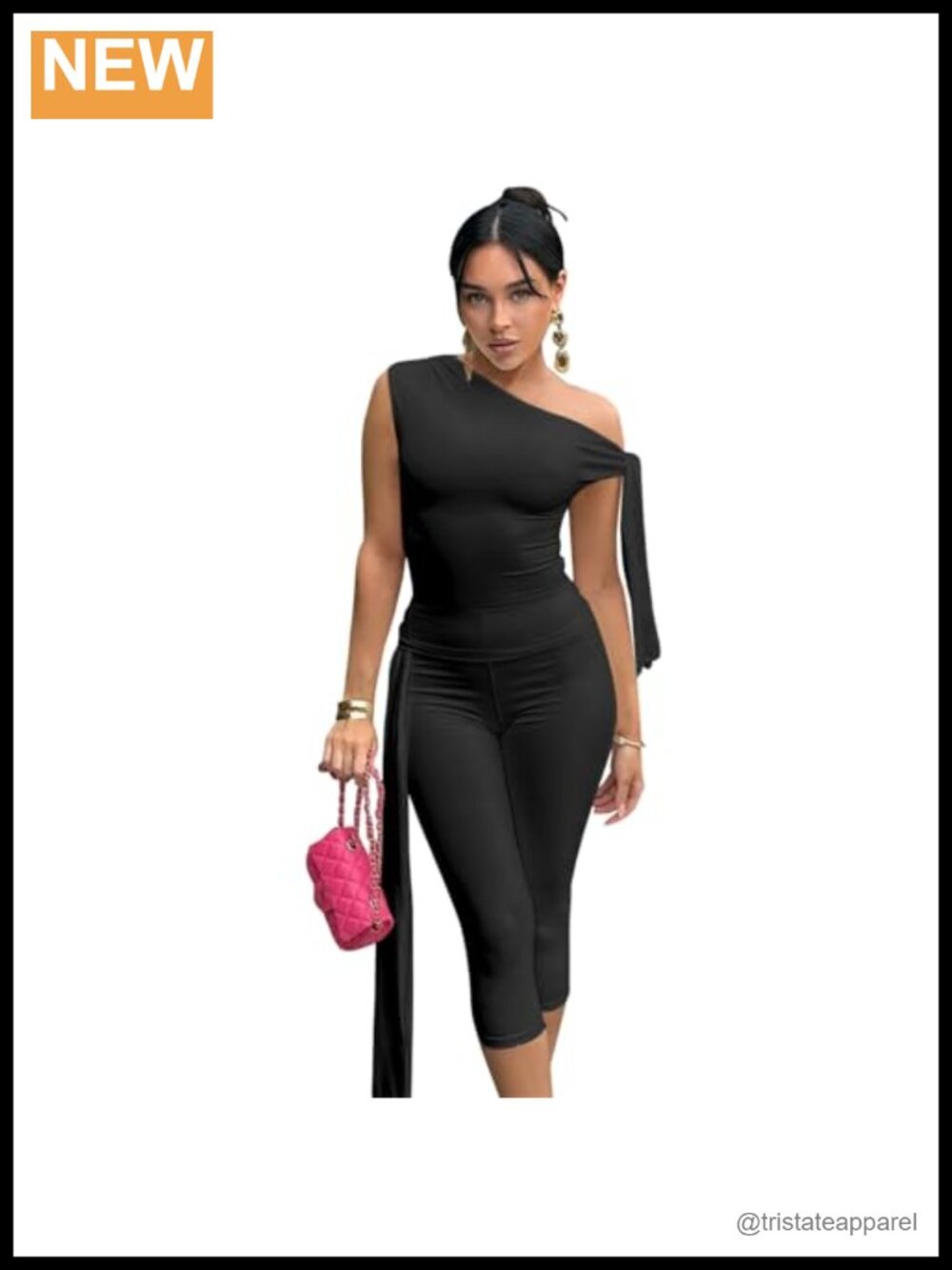 Women 2 Piece Capri Set Off Shoulder Crop Top Ruched Waist Bodycon Pants